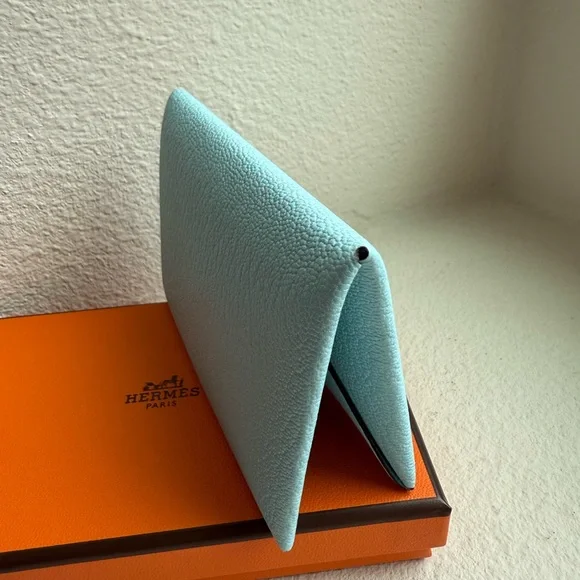 Hermès Light Blue Calvi Card Holder
